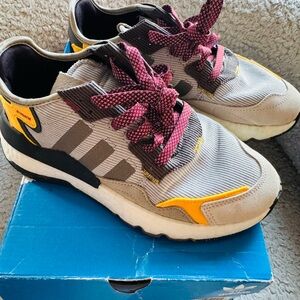 adidas Kids Sneakers in Gray with Yellow and Pink Accents